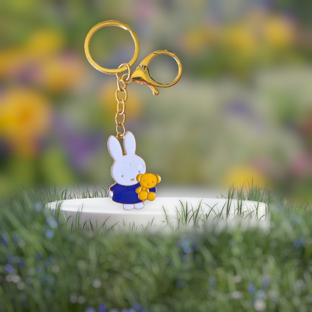 Cute Bunny and Teddy Bear Bag Charm / Keychain - Blue